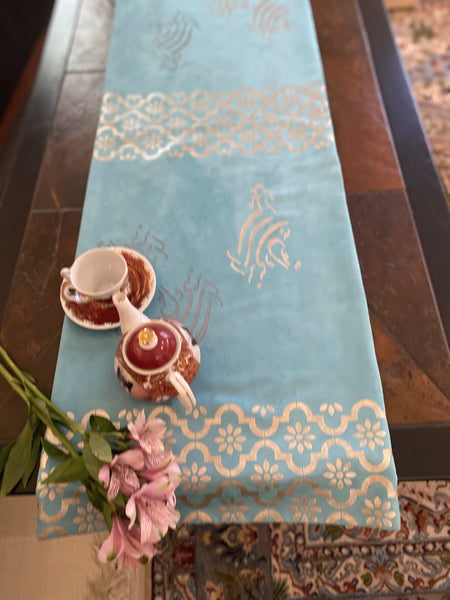 Baghe Malakoot Velvet Blue Table Runner