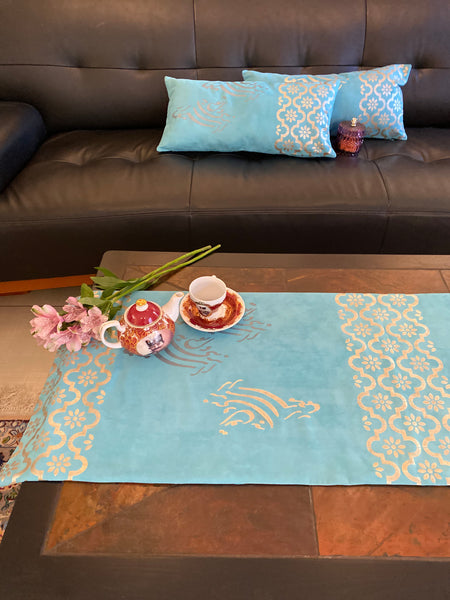 Turquoise Persian Poetry Cushion