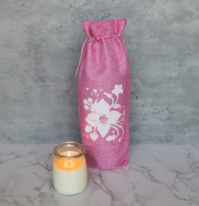 Pink Flower Printed Wine Bag