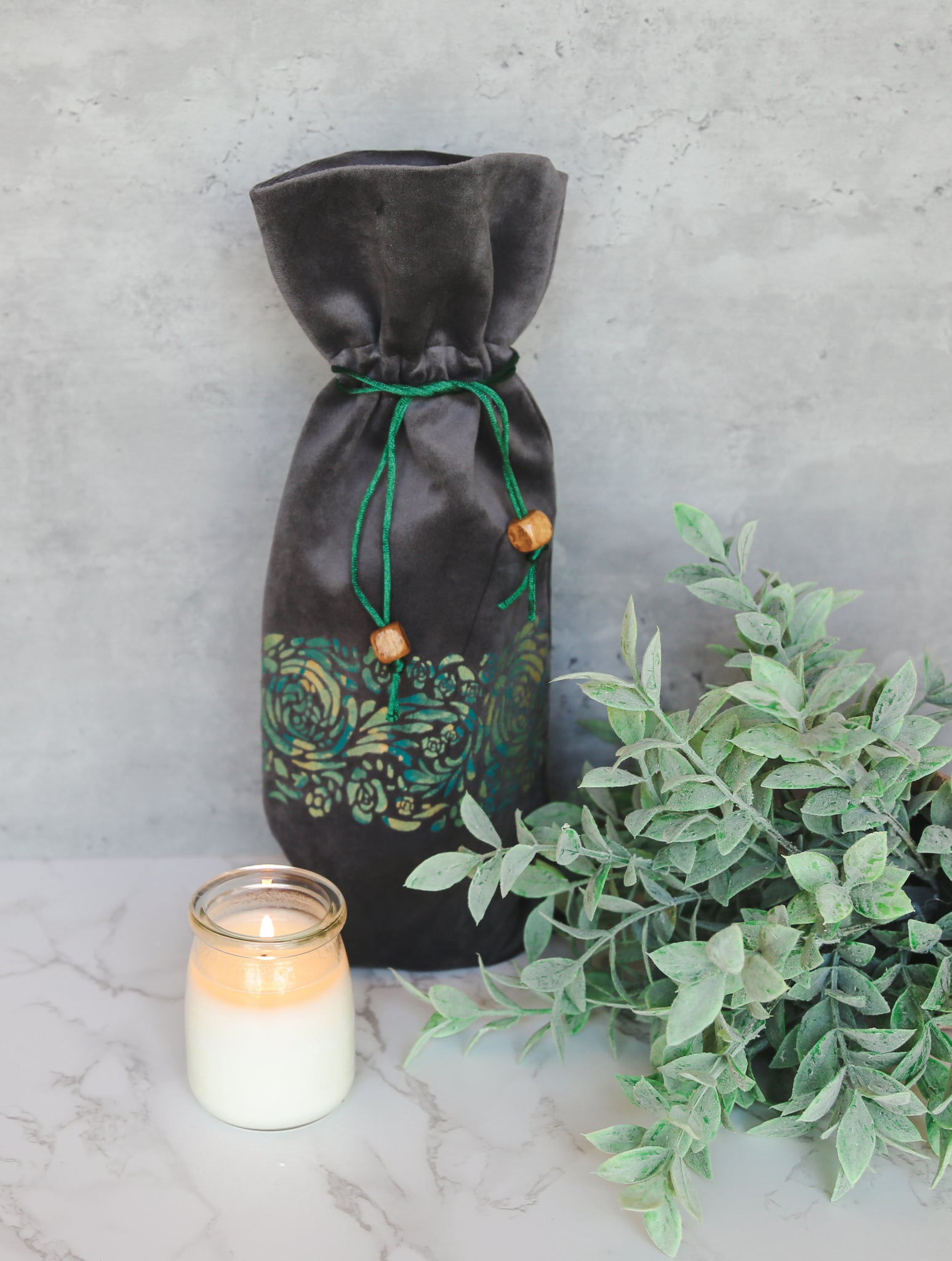 Green Flowers Wine Bag