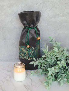 Green Flowers Wine Bag