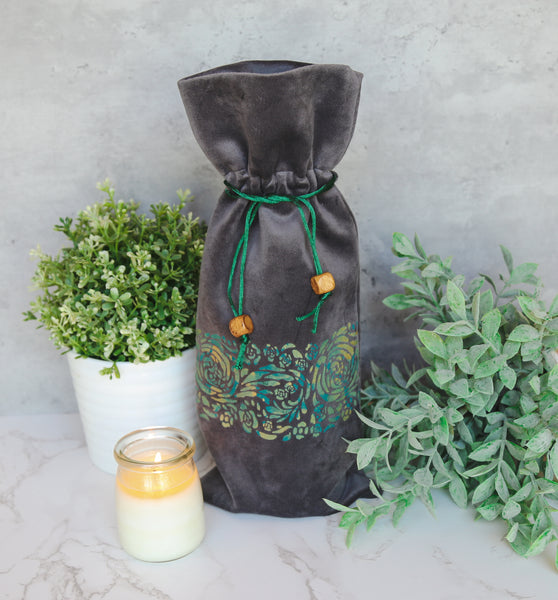 Green Flowers Wine Bag