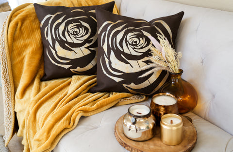 Brown & Gold Rose Cushion