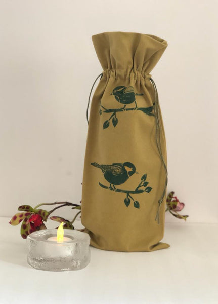 Green Birds Suede Wine Bag