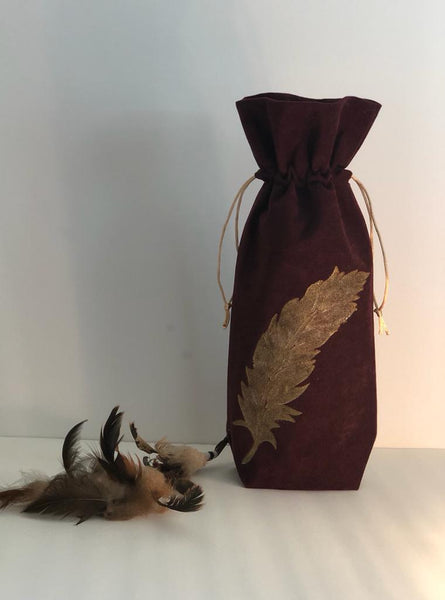 Gold Feather Wine Bag