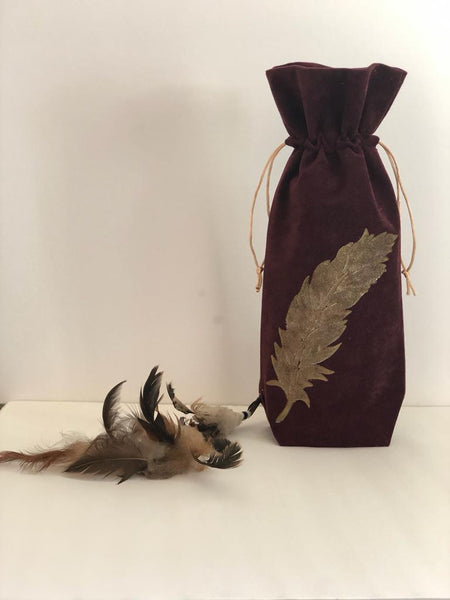 Gold Feather Wine Bag