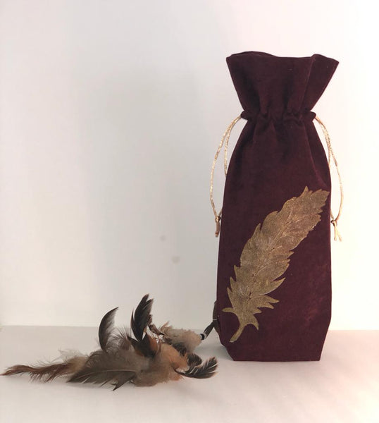 Gold Feather Wine Bag