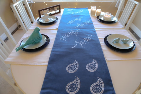 Baghe Malakoot Velvet Blue Table Runner