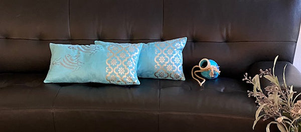 Turquoise Persian Poetry Cushion